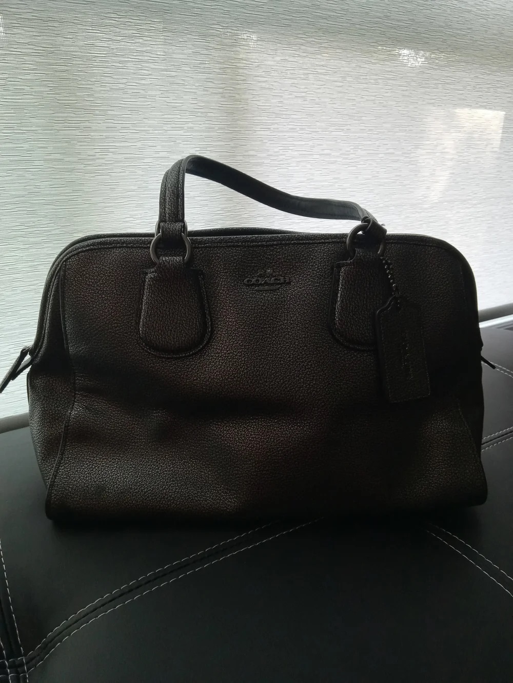 Coach Pebbled Leather Satchel in Dark Brown